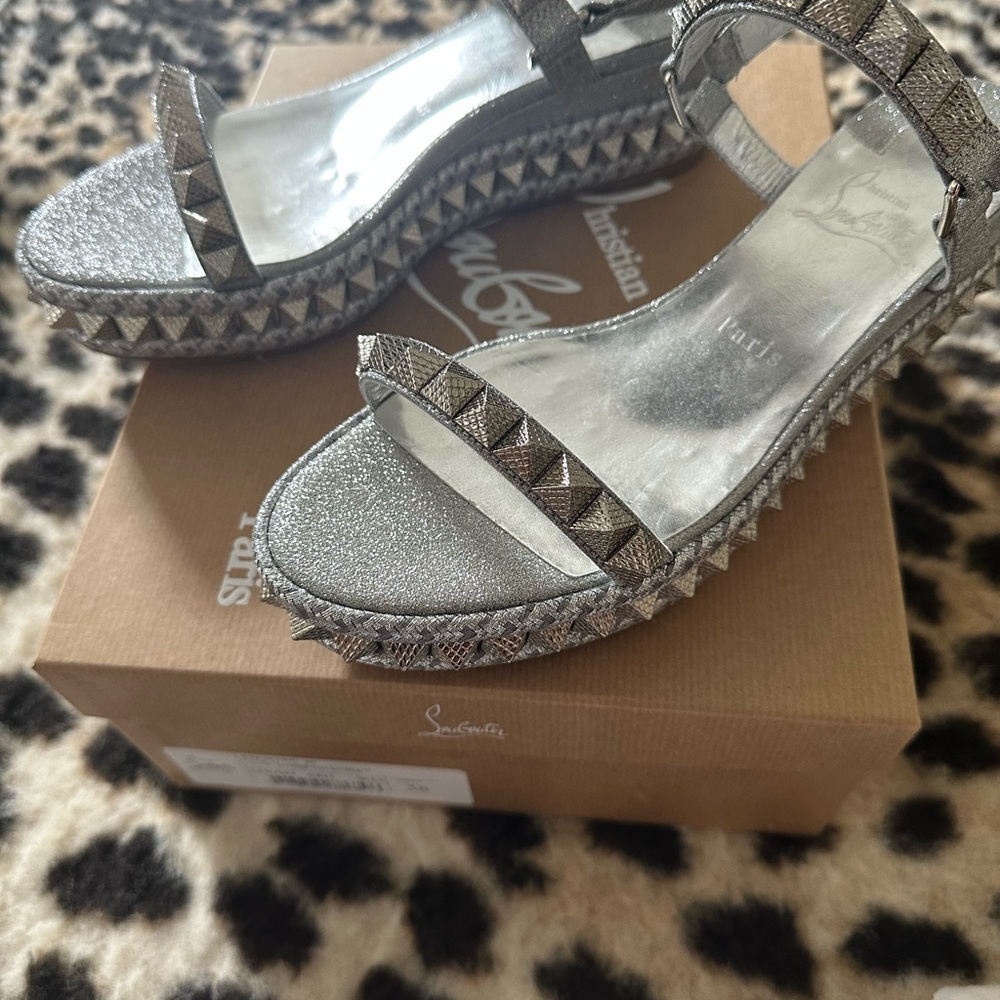 Silver Christian Louboutin Pyraclou US 7.5
